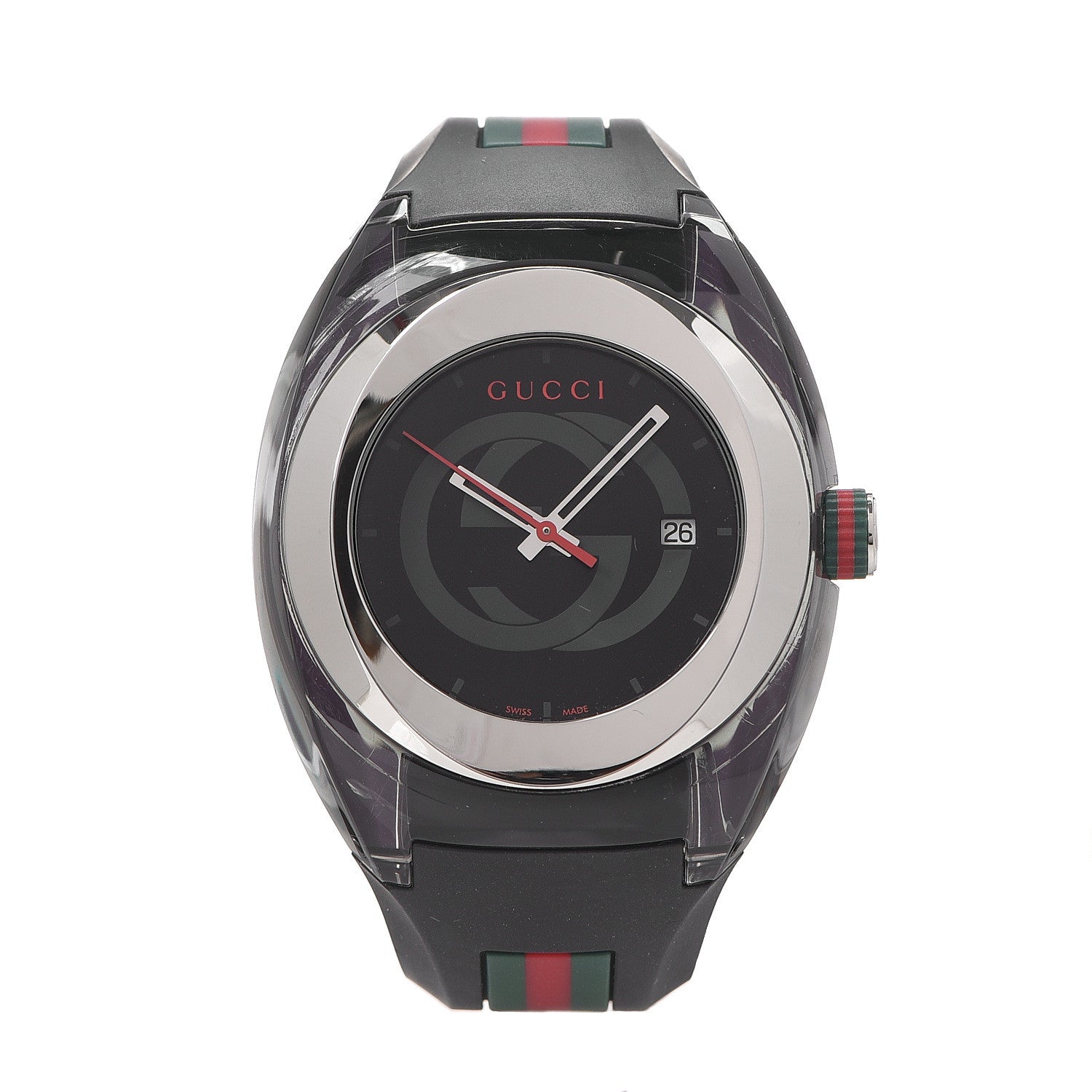 Gucci Stainless Steel Rubber 46mm Sync Web Quartz Watch Black 1 of 5