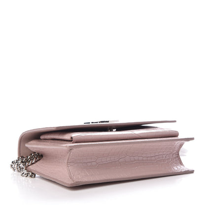 Saint Laurent Calfskin Crocodile Embossed Monogram Sunset Chain Wallet Soft Nude 4 of 7