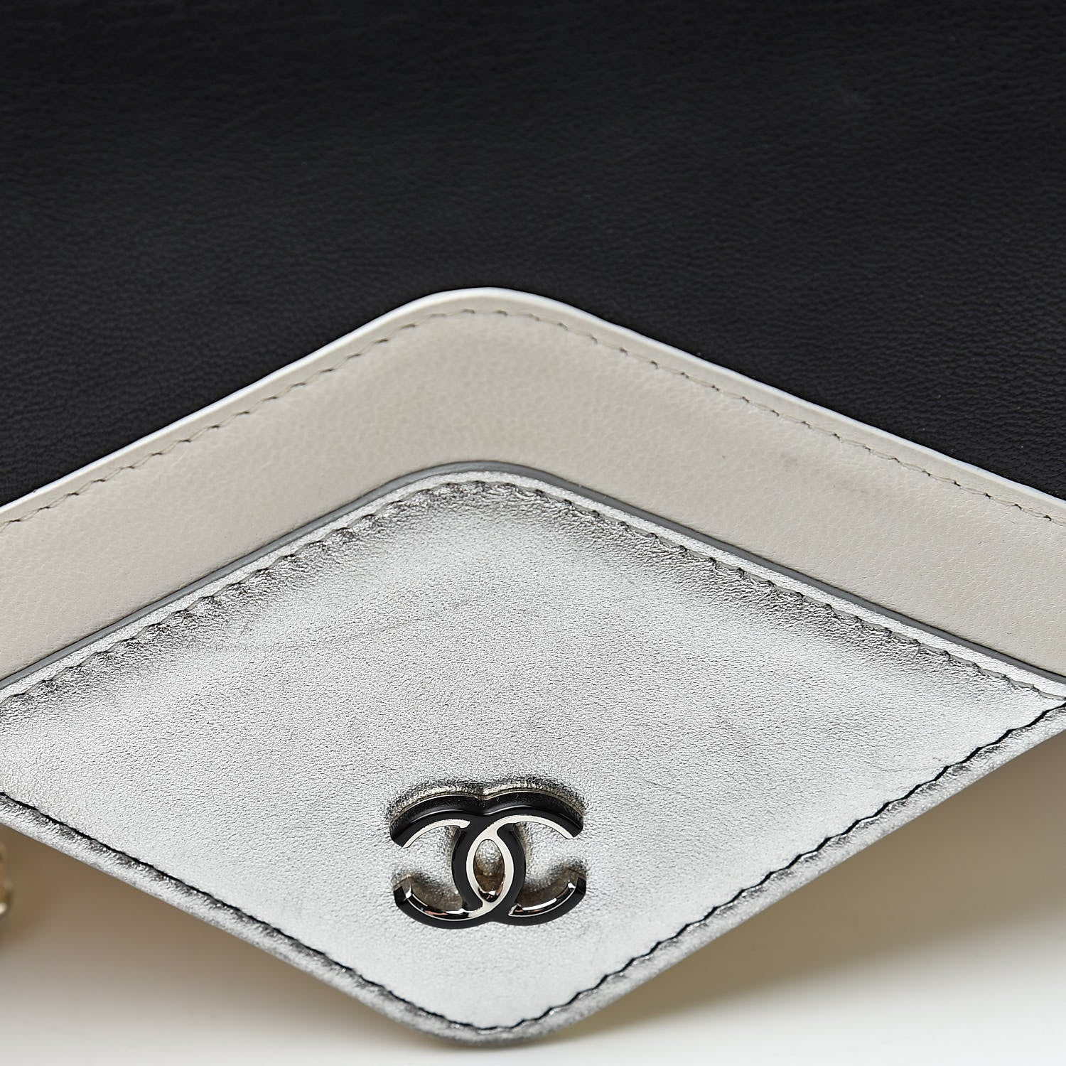Chanel Metallic Lambskin Chevron Wallet On Chain WOC Black Beige 15 of 15