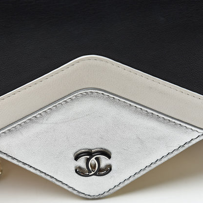 Chanel Metallic Lambskin Chevron Wallet On Chain WOC Black Beige 15 of 15