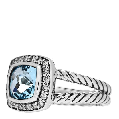David Yurman Sterling Silver Diamond Blue Topaz 7mm Petite Albion Ring 50 5.25 3 of 5