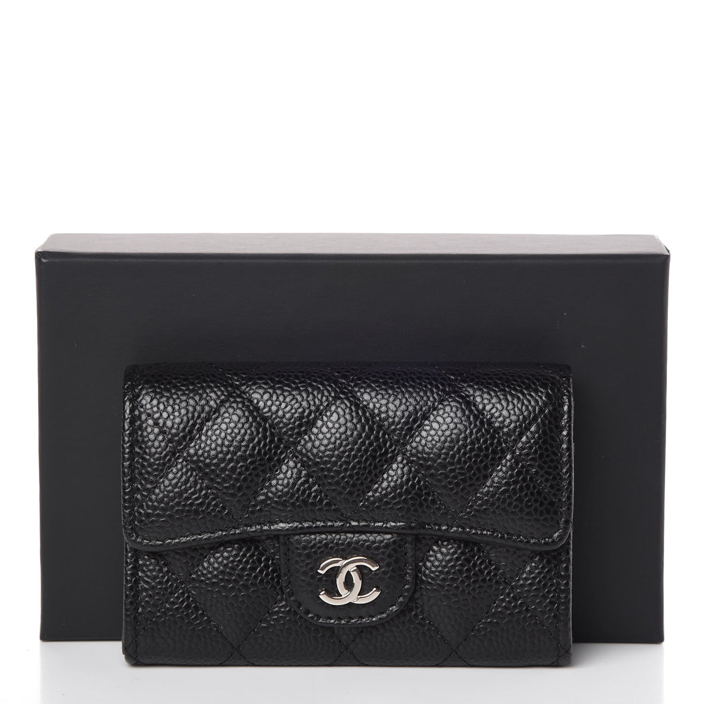 Caviar Quilted Flap Card Holder Black