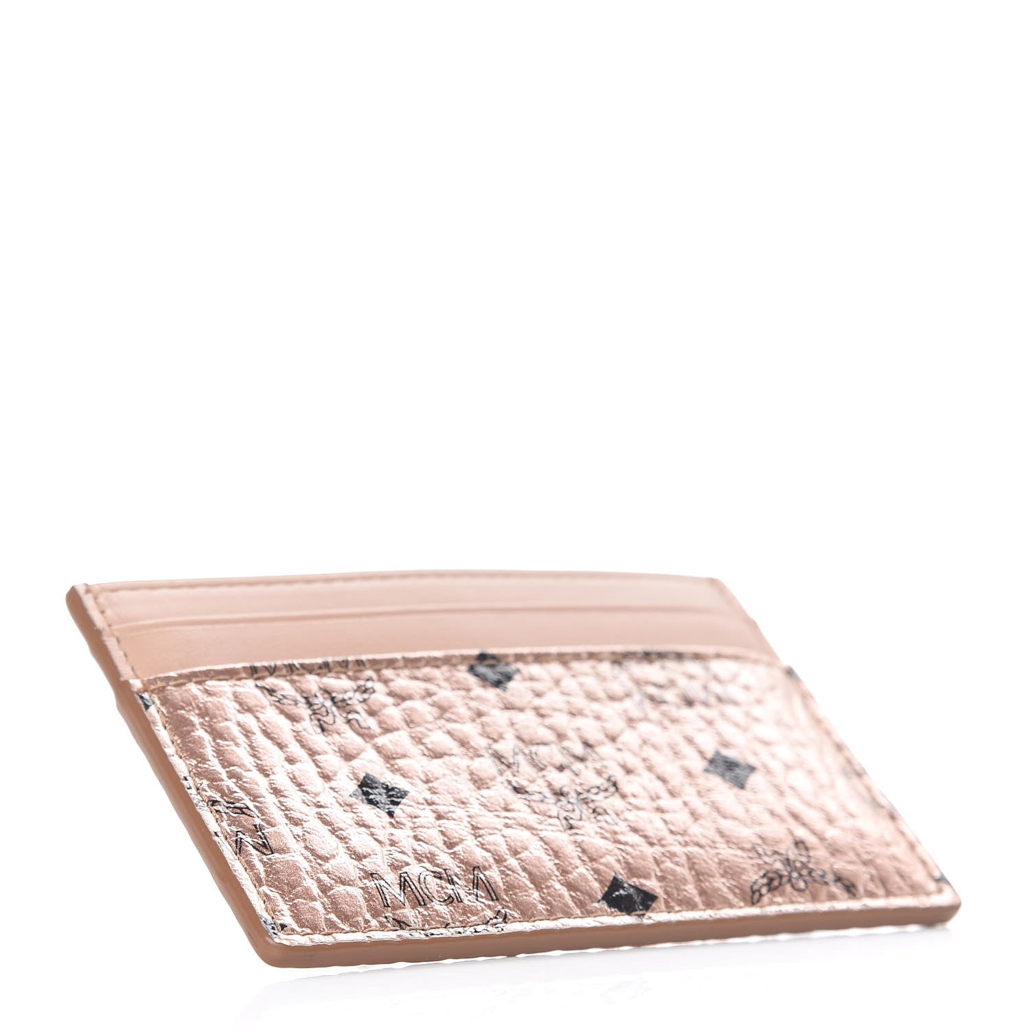 MCM Metallic Visetos Mini Card Case Champagne Gold 4 of 7