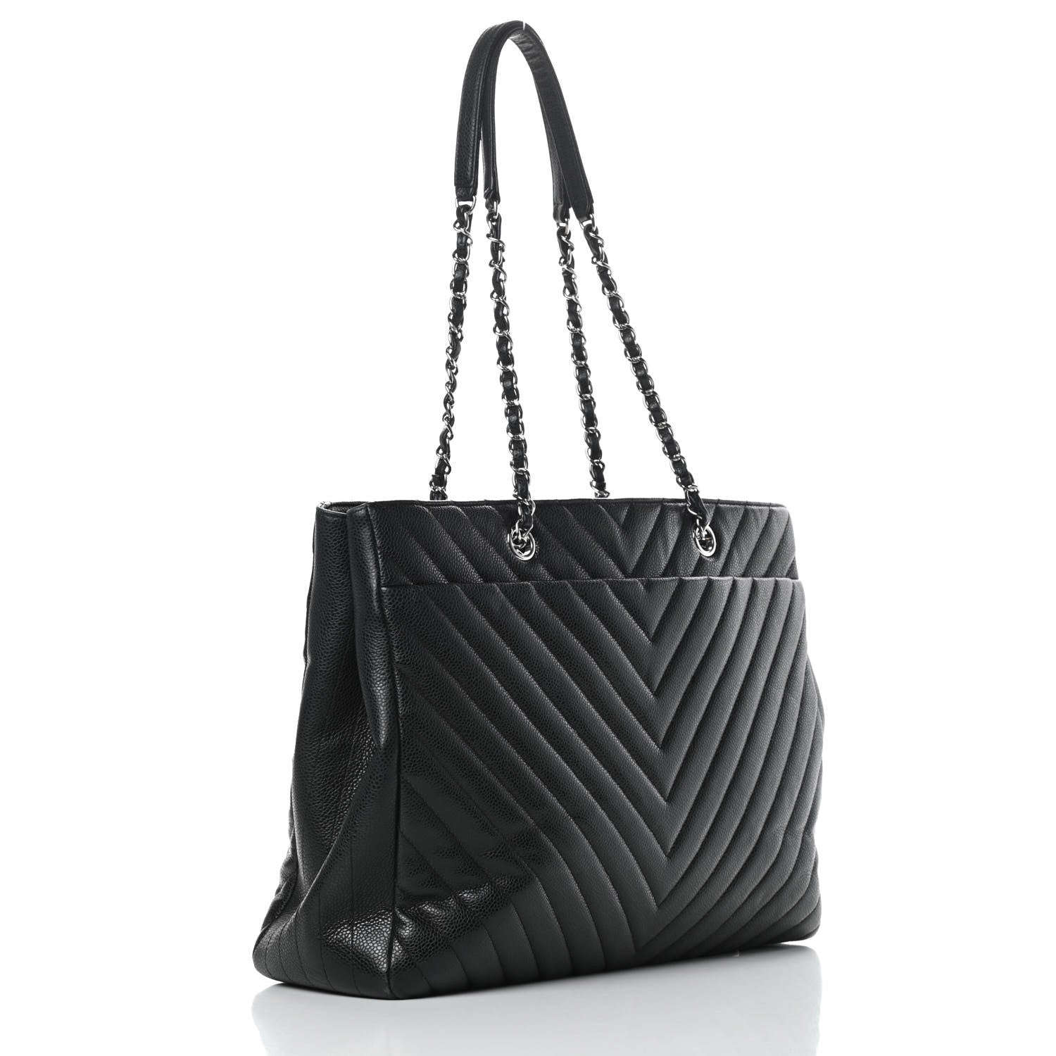 Chanel Caviar Chevron Quilted Large Shopping Tote Black 3 of 14