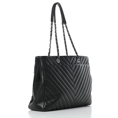 Chanel Caviar Chevron Quilted Large Shopping Tote Black 3 of 14