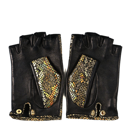 Chanel Lambskin Sequin Fingerless Gloves 7.5 Black Gold 2 of 4