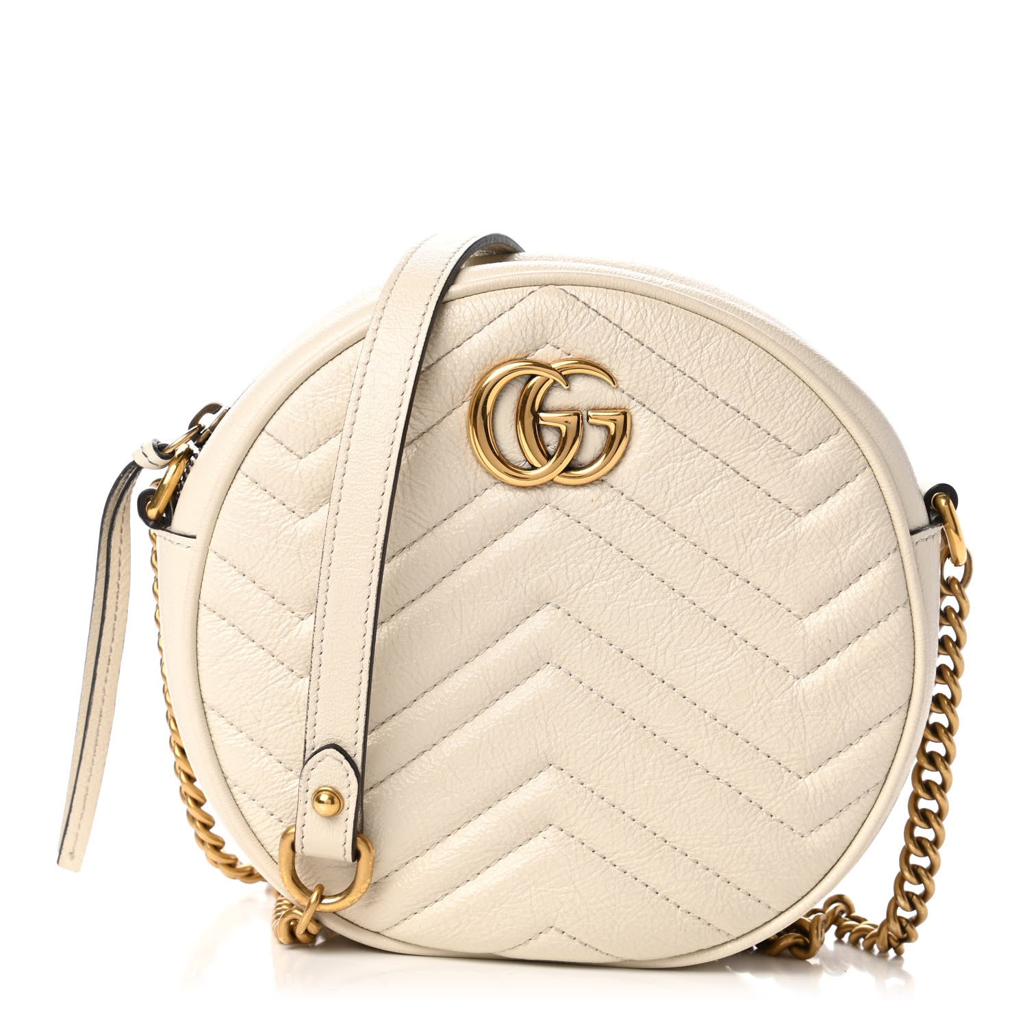 Gucci Calfskin Matelasse Mini GG Marmont Round Shoulder Bag White 1 of 11