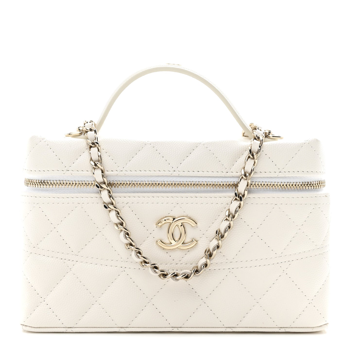 Caviar Quilted Trendy Handle Slim Vanity White