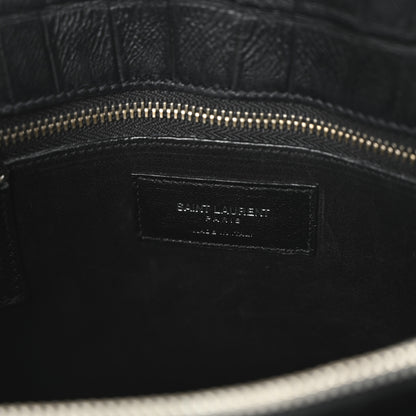 Saint Laurent Calfskin Crocodile Embossed Small Supple Sac de Jour Black 6 of 10