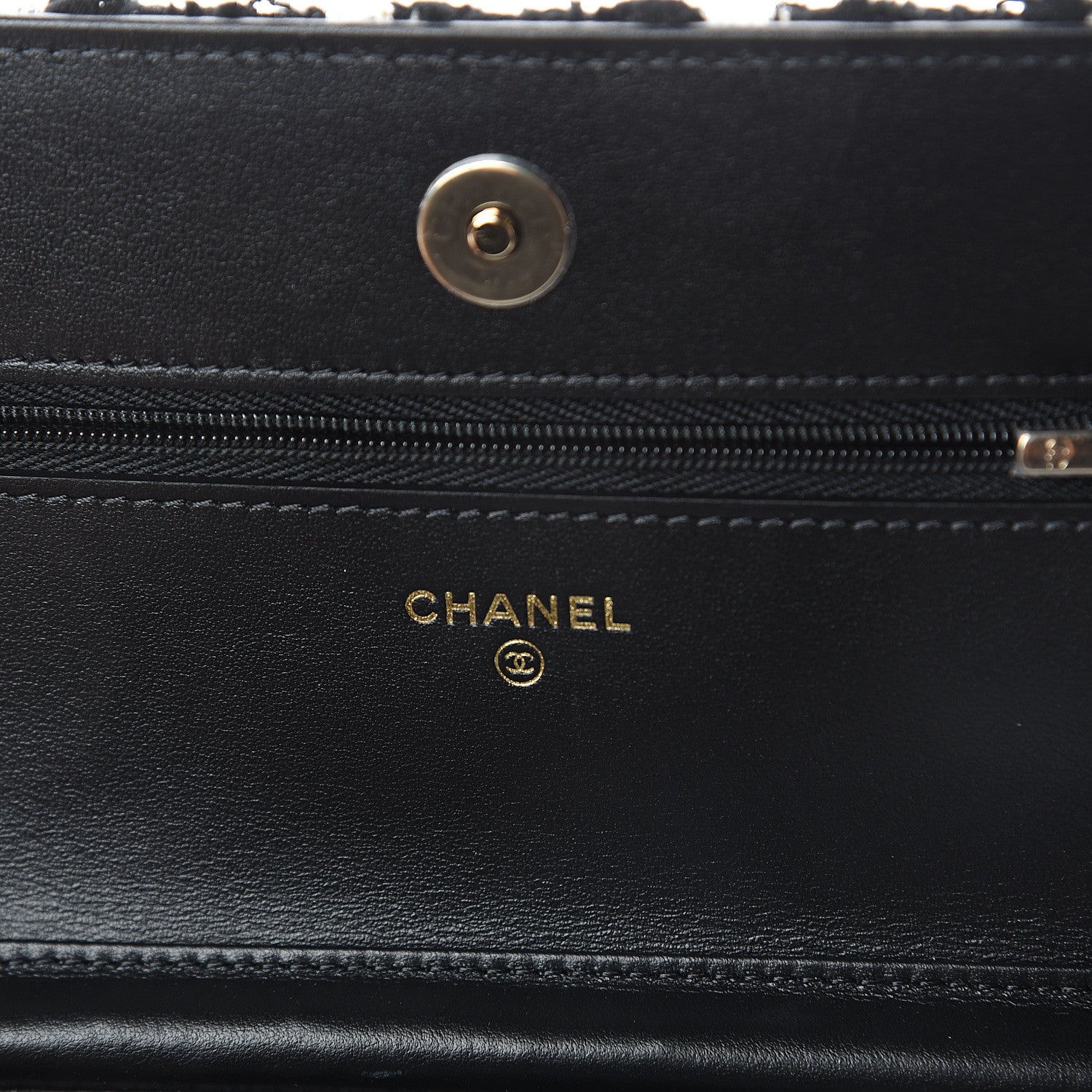 Chanel Tweed Quilted Wallet On Chain WOC Black Ecru White 5 of 9