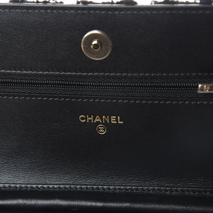 Chanel Tweed Quilted Wallet On Chain WOC Black Ecru White 5 of 9