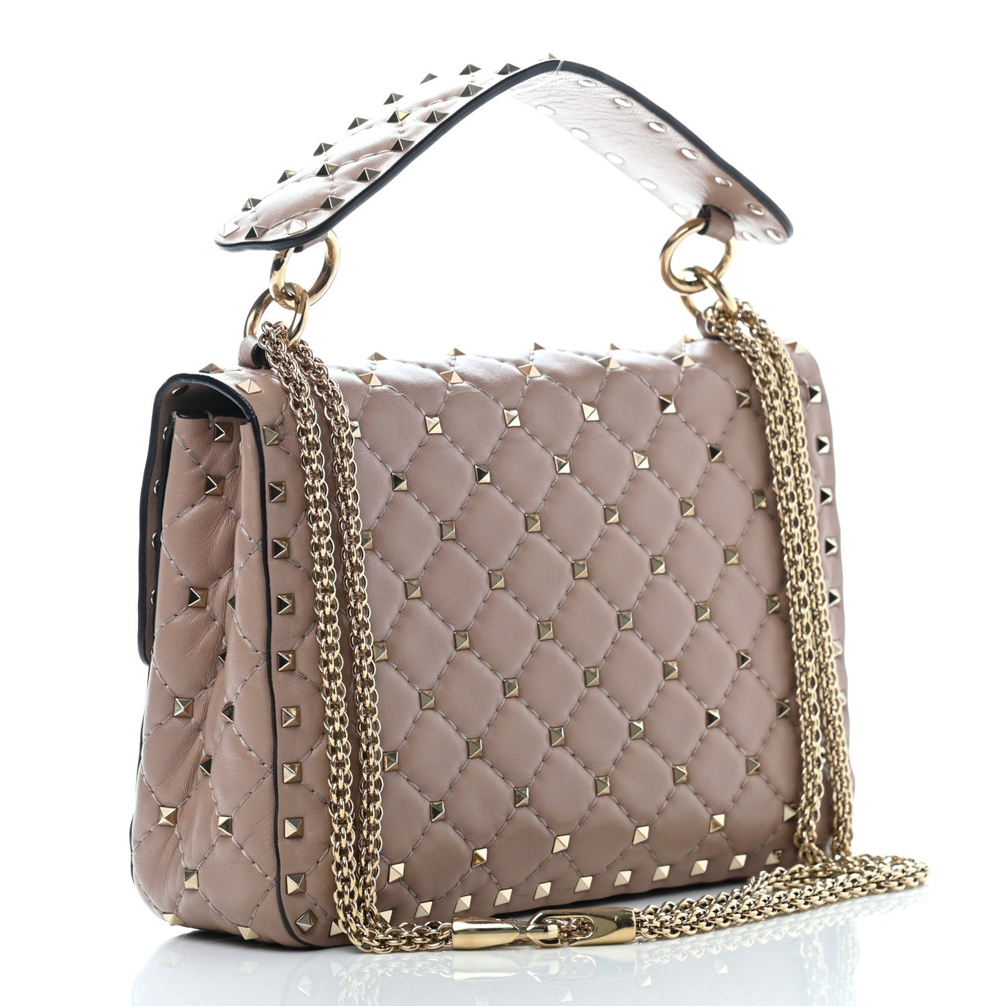 Lambskin Medium Rockstud Spike Shoulder Bag Poudre