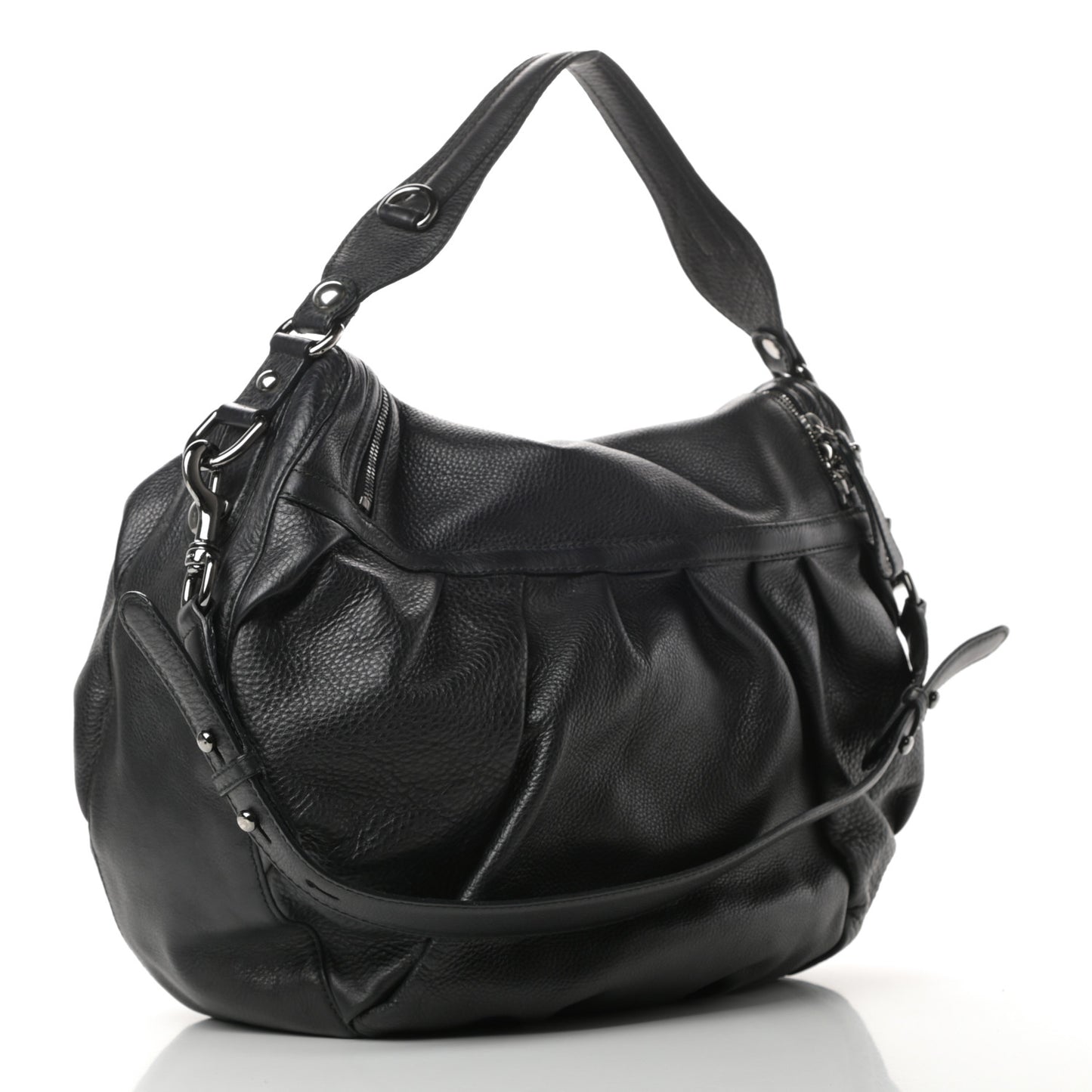 Pebbled Calfskin Medium Icon Bit Shoulder Bag Black
