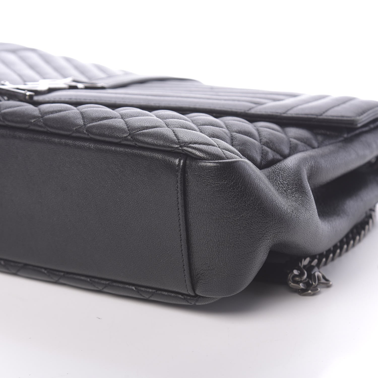 Saint Laurent Calfskin Mixed Matelasse Triquilt Large Monogram Satchel Black 8 of 9