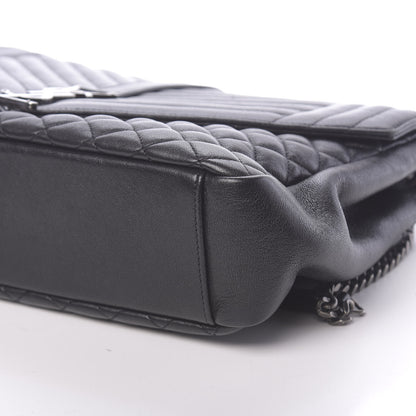 Saint Laurent Calfskin Mixed Matelasse Triquilt Large Monogram Satchel Black 8 of 9