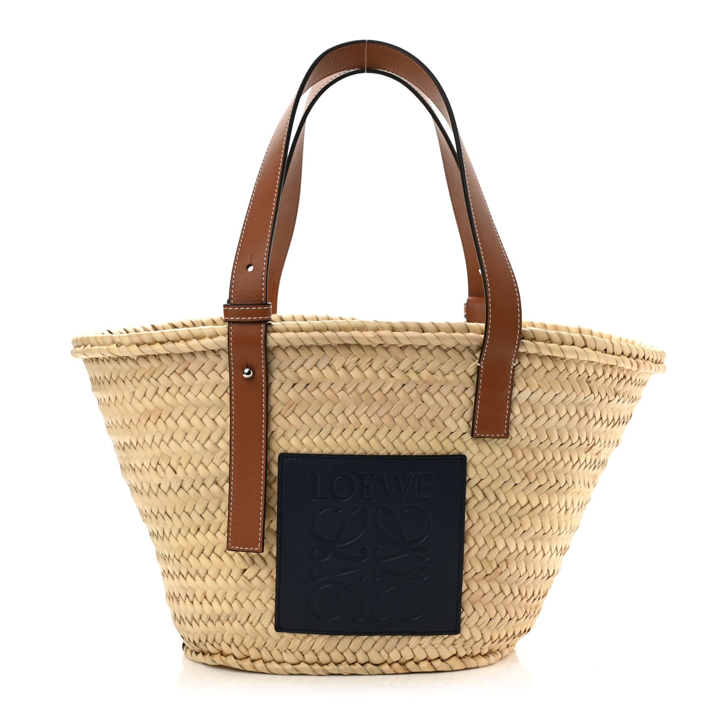 Raffia Small Basket Tote Bag Natural Tan Navy