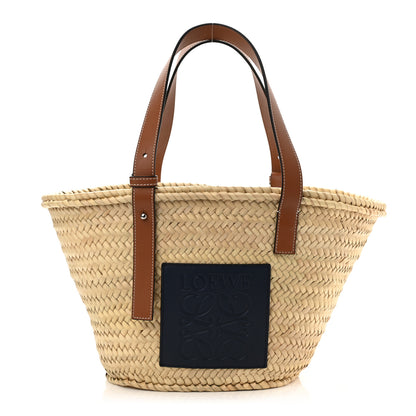 Loewe Raffia Small Basket Tote Bag Natural Tan Navy 1 of 7