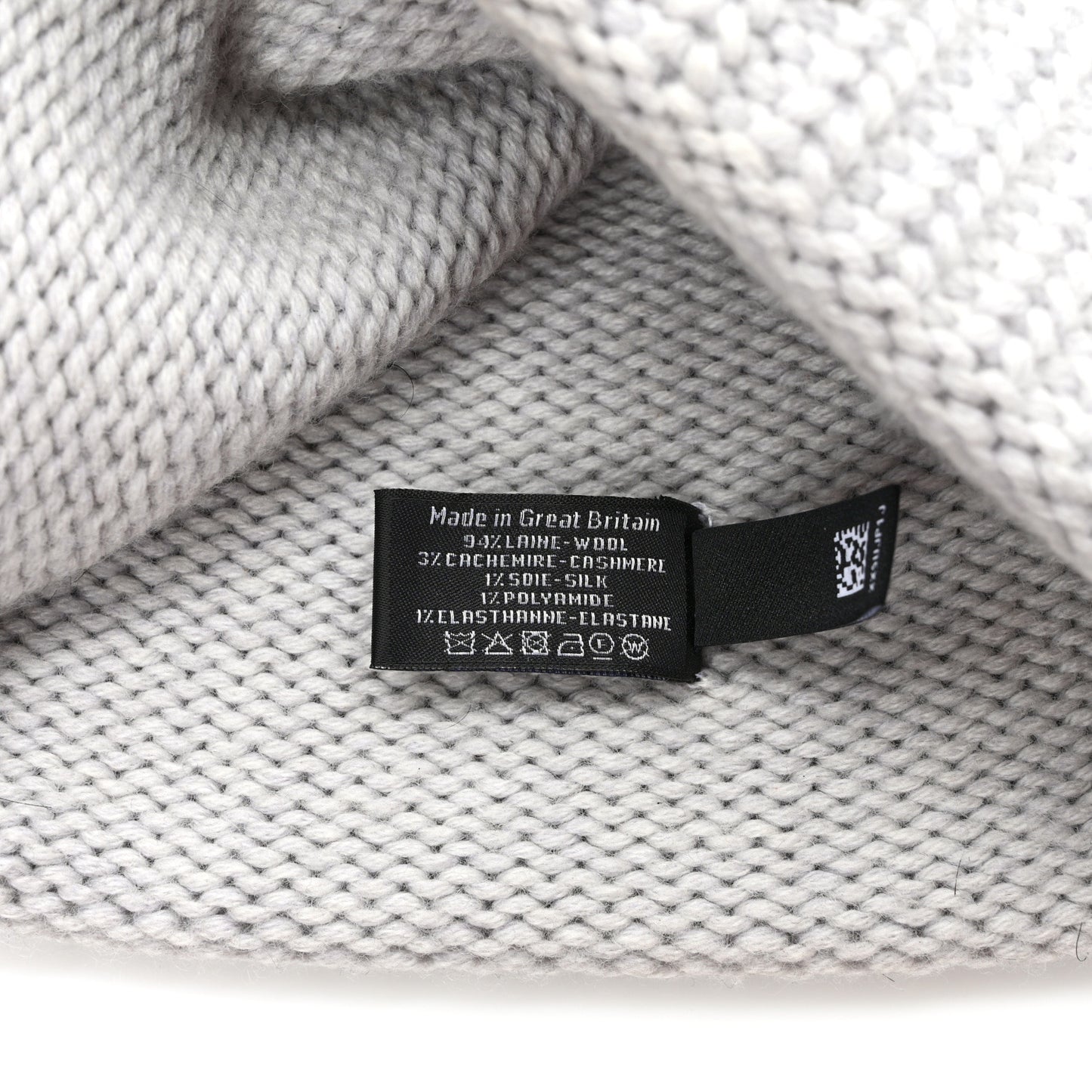 Wool Cashmere Silk CC Beanie Hat Light Grey White