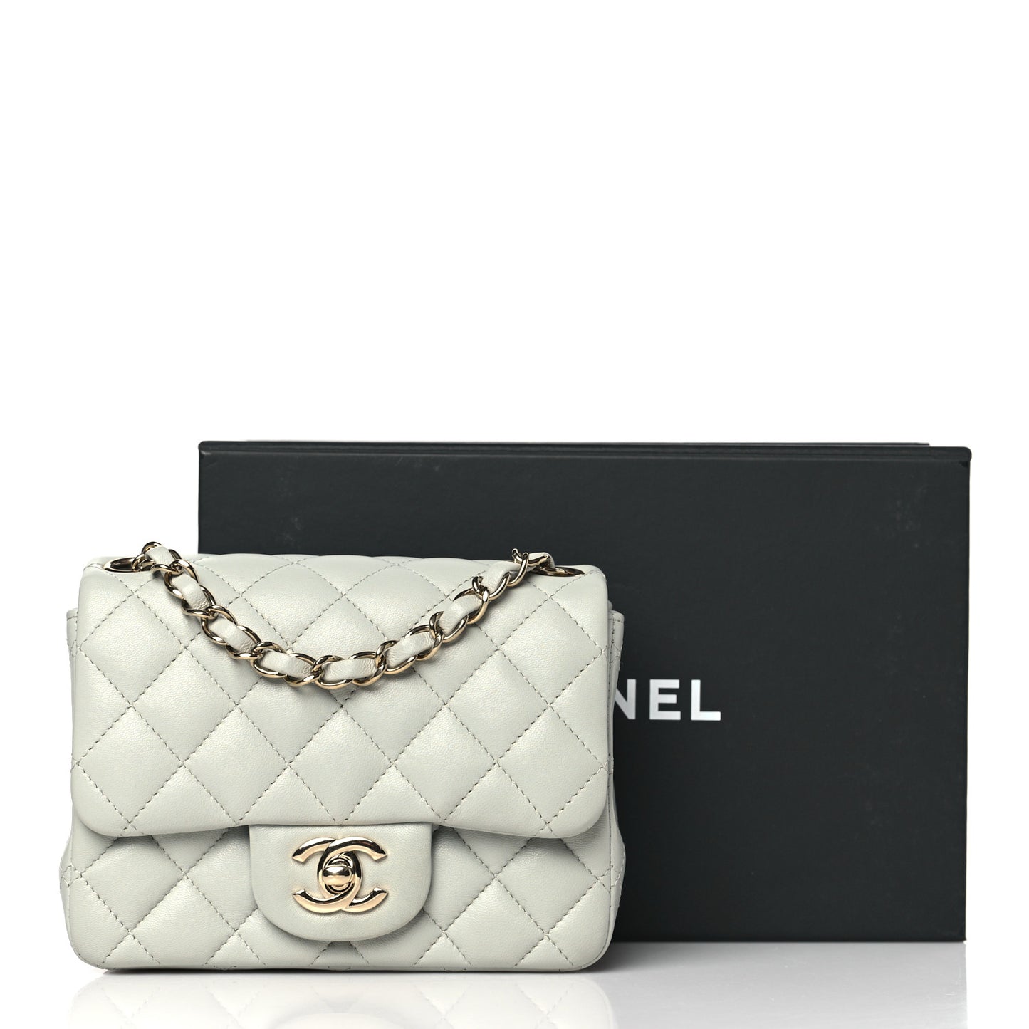 Lambskin Quilted Mini Square Flap Grey