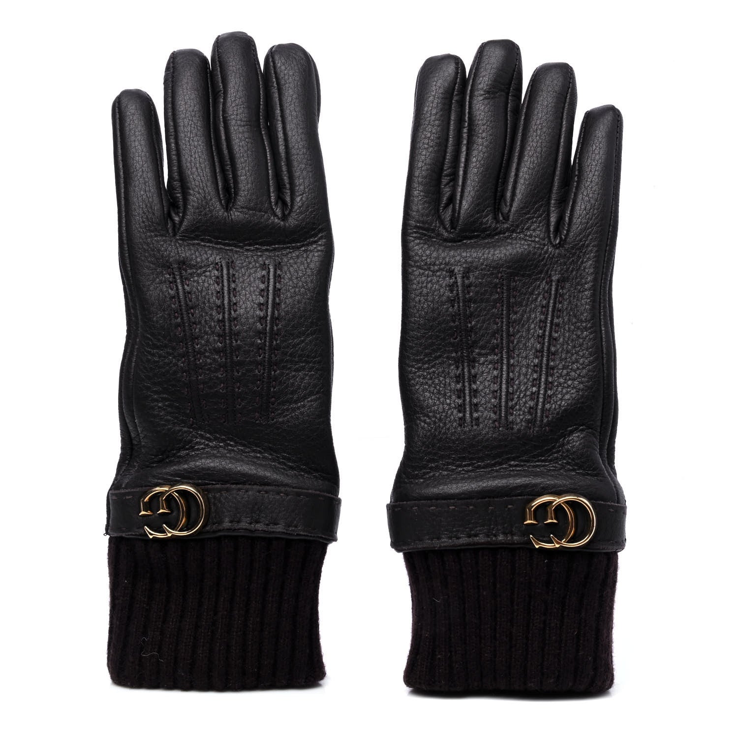 Gucci Nappa Cashmere Gloves 7.5 Dark Brown 1 of 5