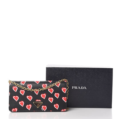 Prada Saffiano Heart Print Chain Wallet Black 8 of 8