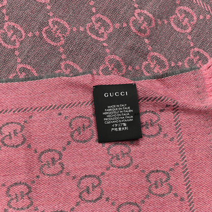 Gucci Wool Jacquard GG Monogram Sten Fringe Scarf Graphite Pink 8 of 10