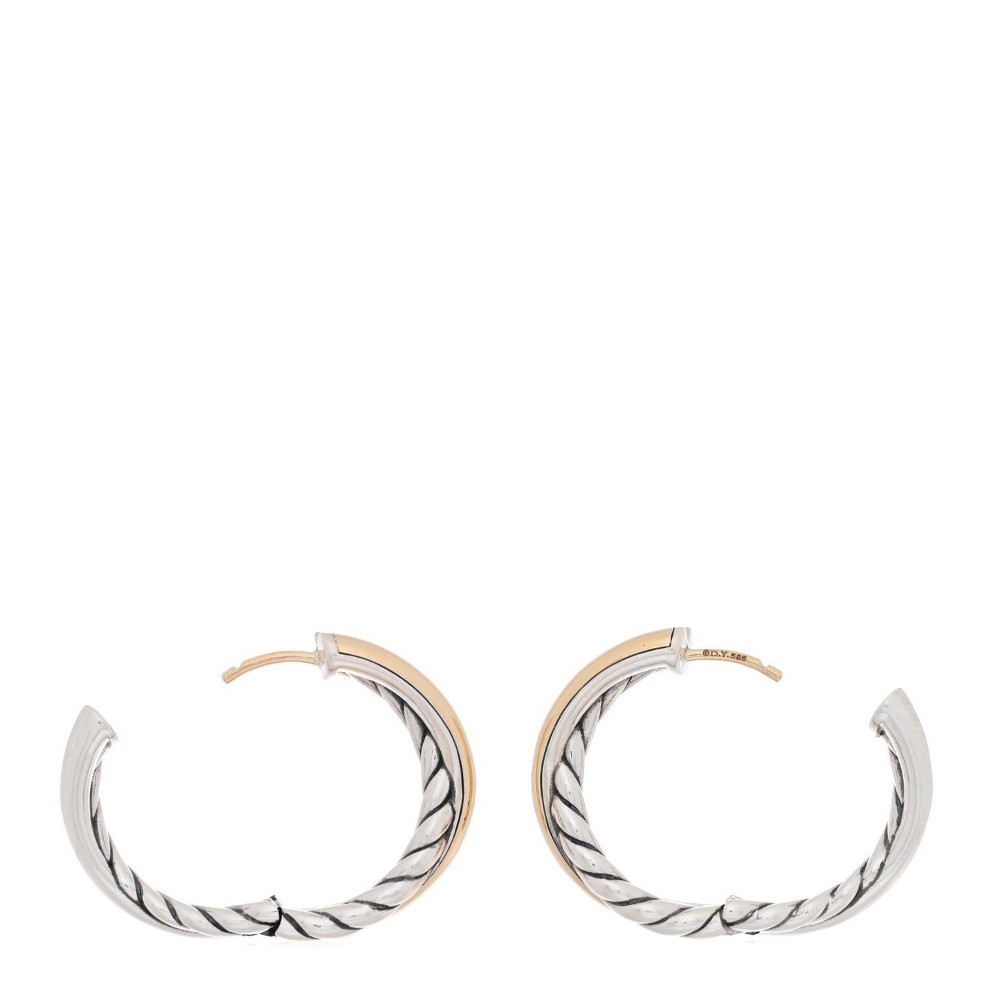 Sterling Silver 14K Yellow Gold Crossover Cable Hoop Earrings