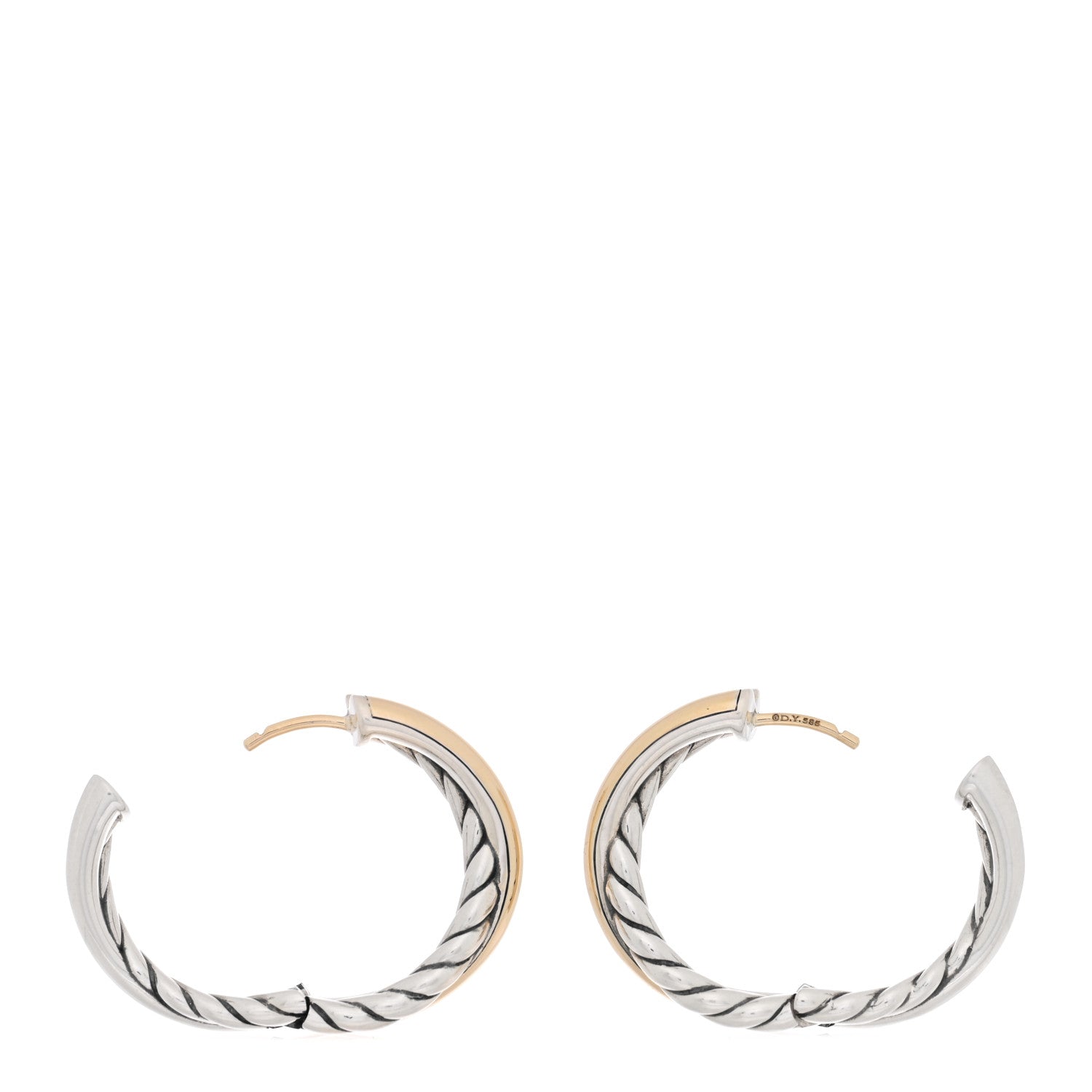 David Yurman Sterling Silver 14K Yellow Gold Crossover Cable Hoop Earrings 3 of 4