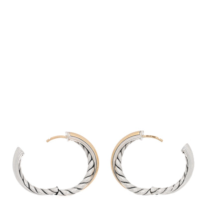 David Yurman Sterling Silver 14K Yellow Gold Crossover Cable Hoop Earrings 3 of 4