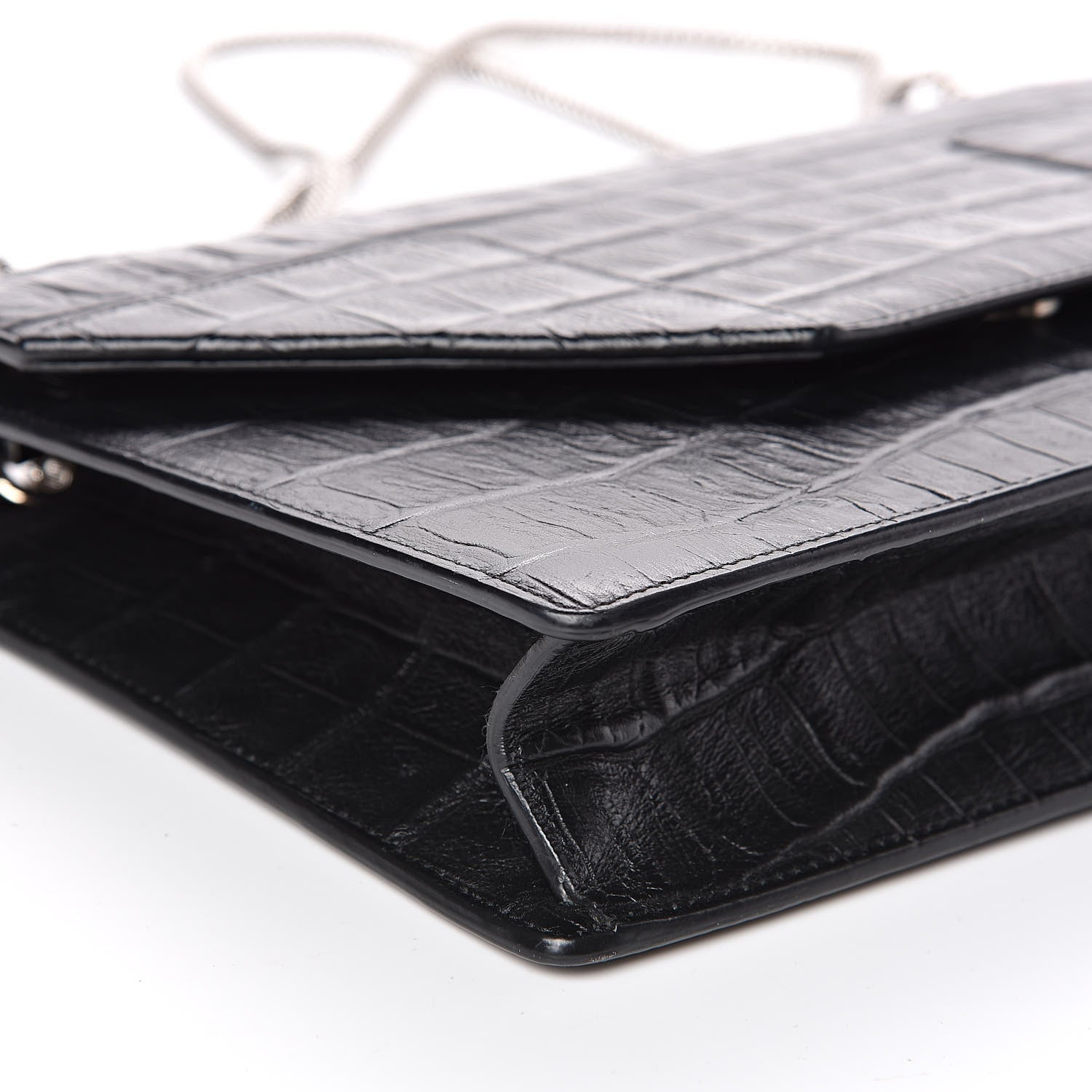 Saint Laurent Calfskin Crocodile Embossed Medium Betty Black 7 of 10