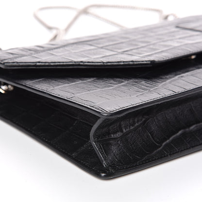 Saint Laurent Calfskin Crocodile Embossed Medium Betty Black 7 of 10