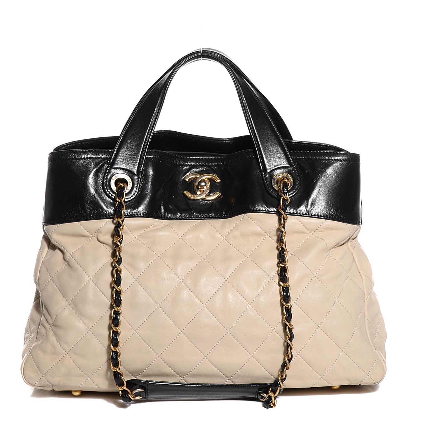 Calfskin In The Mix Shopping Tote Beige Black