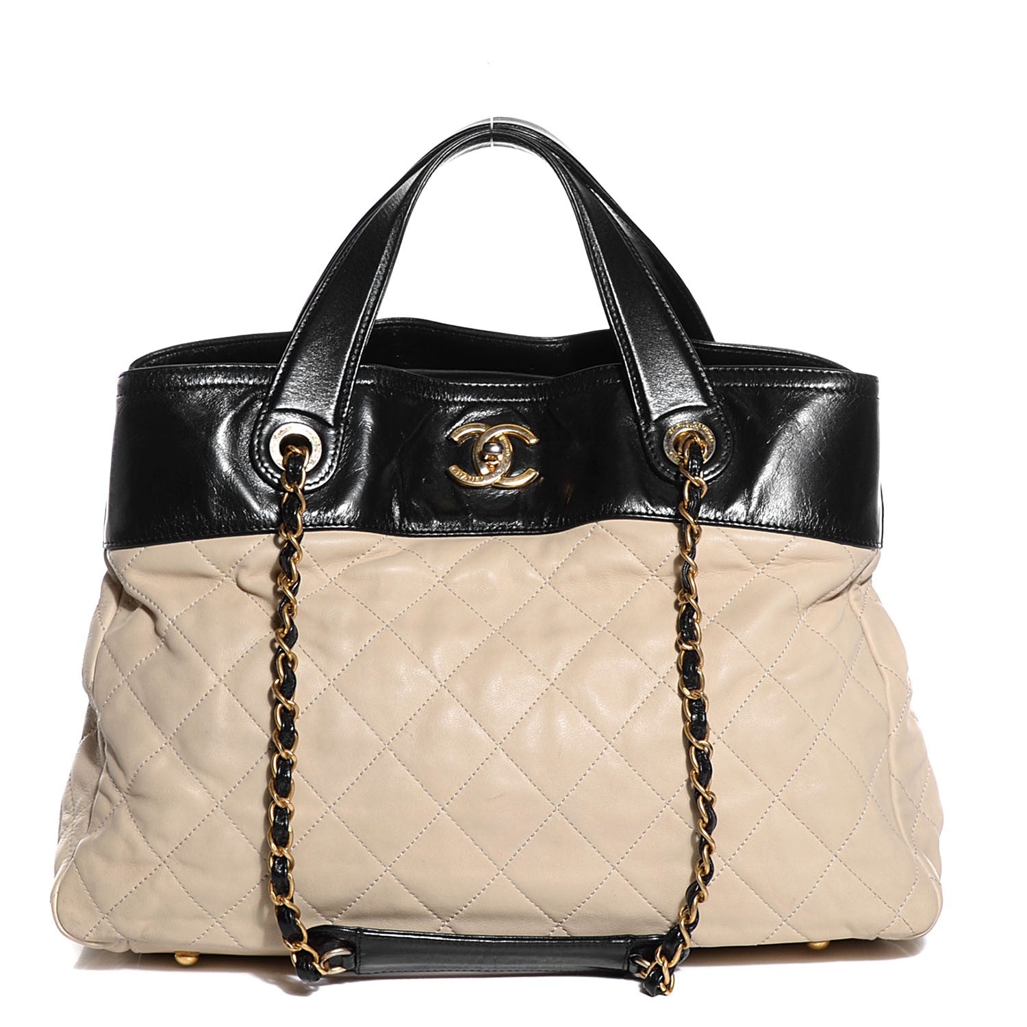 Chanel Calfskin In The Mix Shopping Tote Beige Black 1 of 8