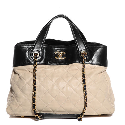 Chanel Calfskin In The Mix Shopping Tote Beige Black 1 of 8