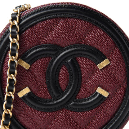 Chanel Caviar Quilted Round Filigree Crossbody Burgundy Black 10 of 11
