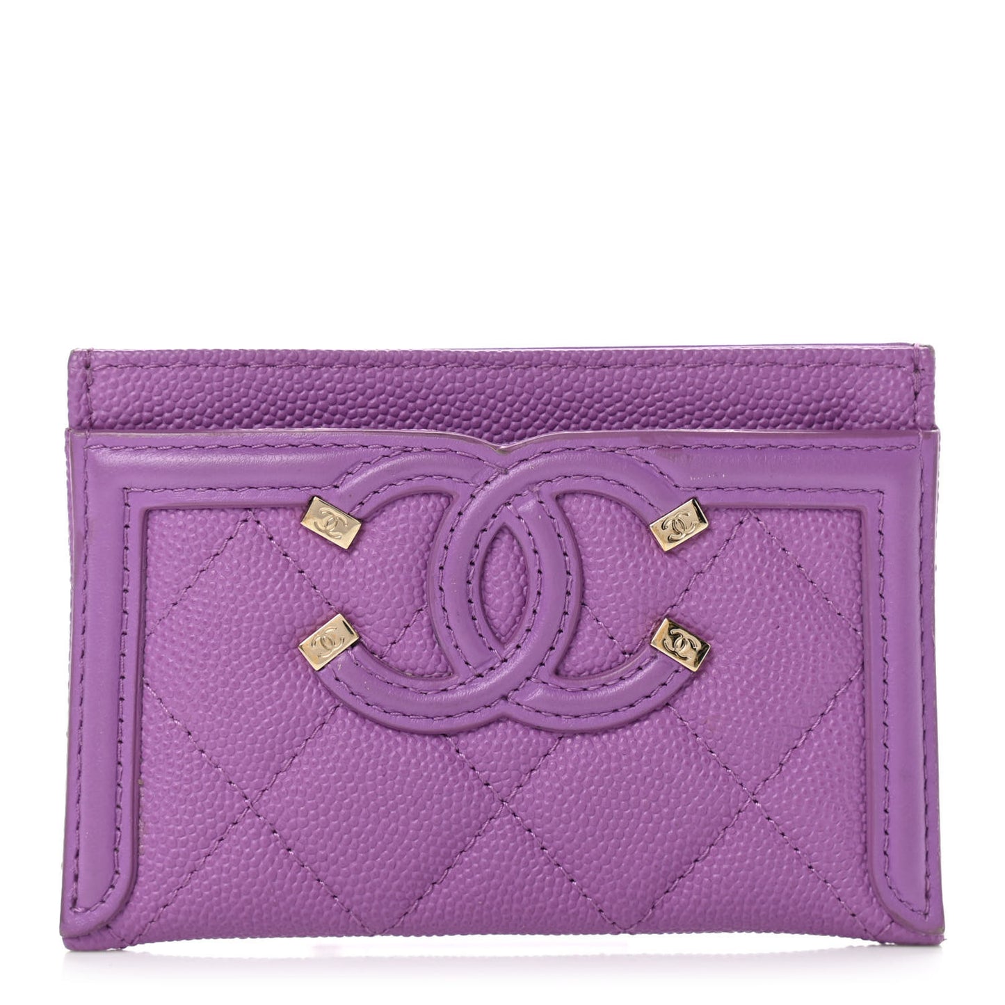 Caviar Quilted Filigree Card Holder Purple