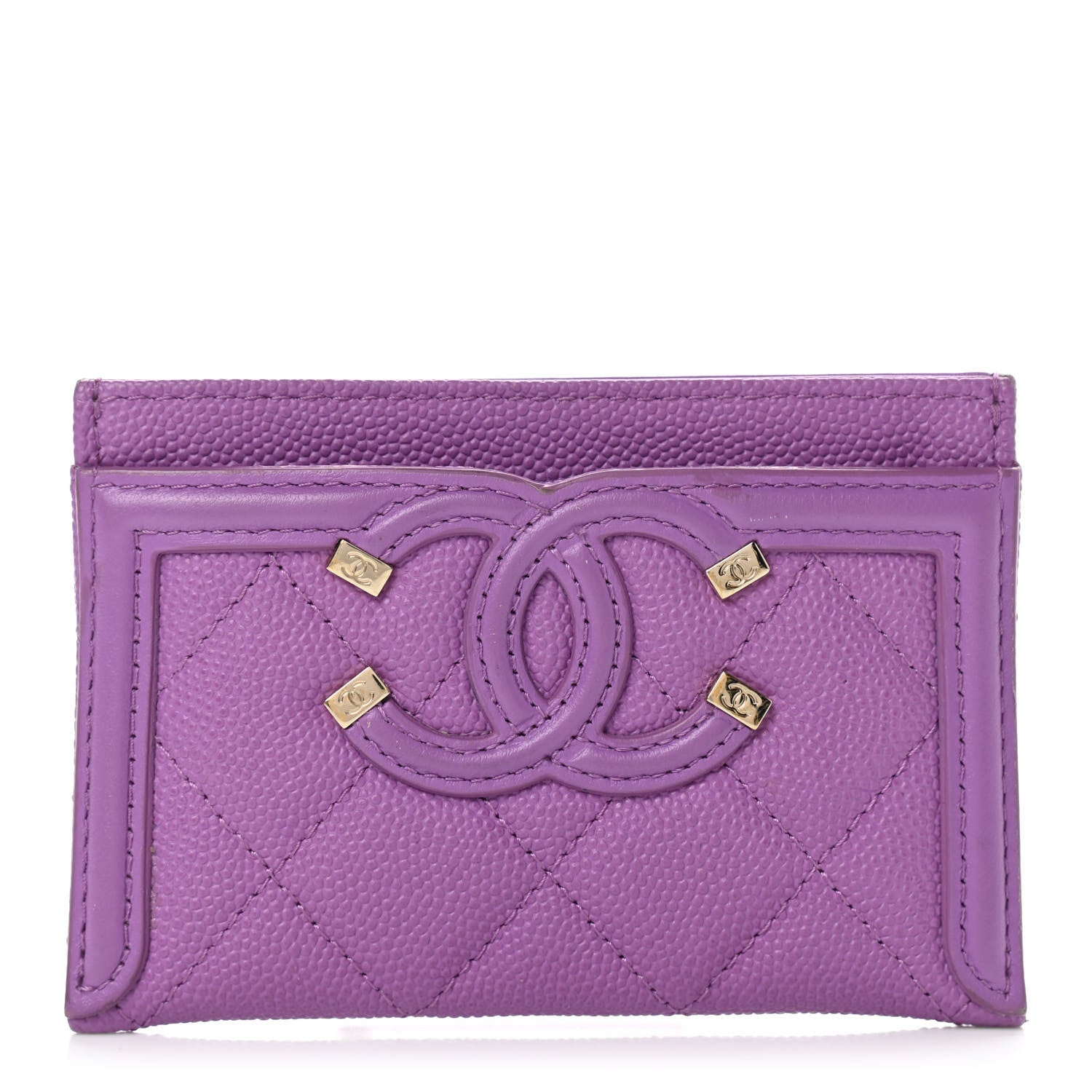 Chanel Caviar Quilted Filigree Card Holder Purple 1 of 10