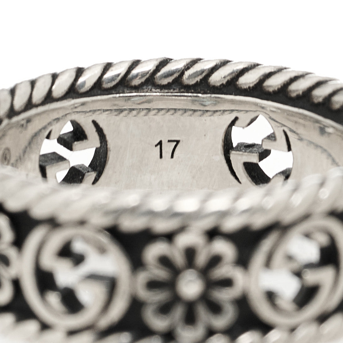 Gucci Sterling Silver Interlocking G Flower Ring 56 7.5 11 of 13