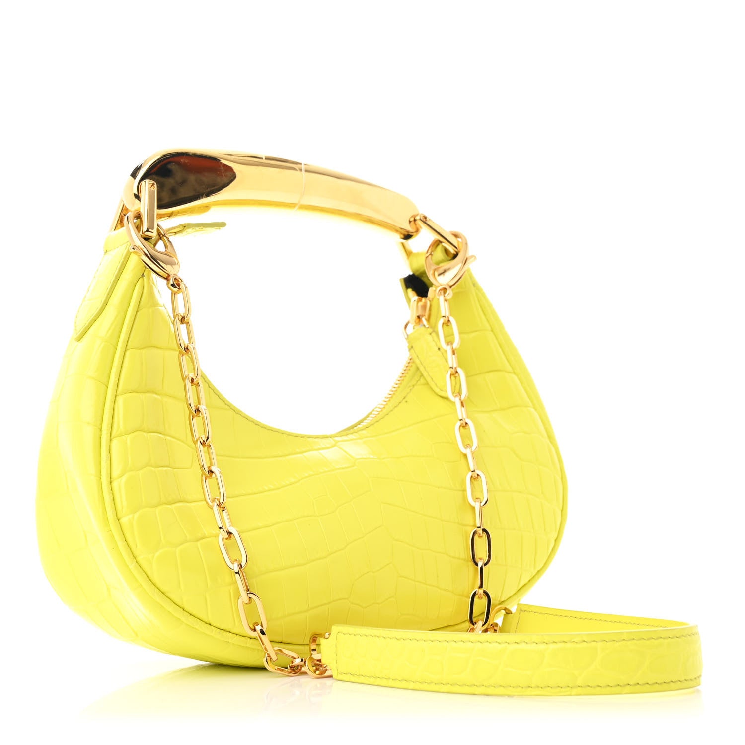 Tom Ford Calfskin Crocodile Embossed Mini Bianca Hobo Acid Yellow 3 of 12
