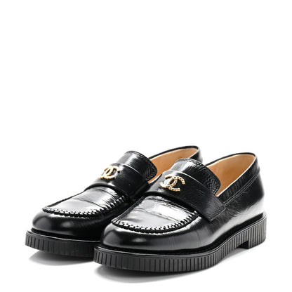 Chanel Shiny Crumpled Calfskin CC Mocassin Loafers 38 Black 4 of 11