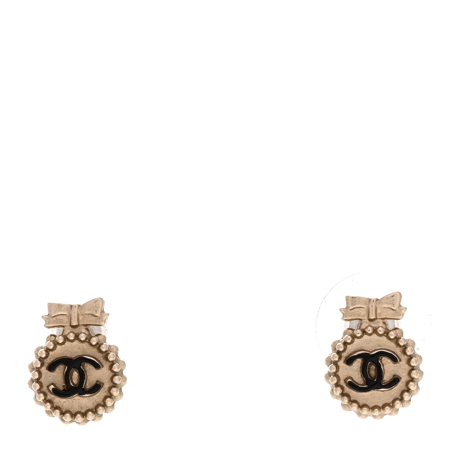 CC Bow Earrings Black Gold