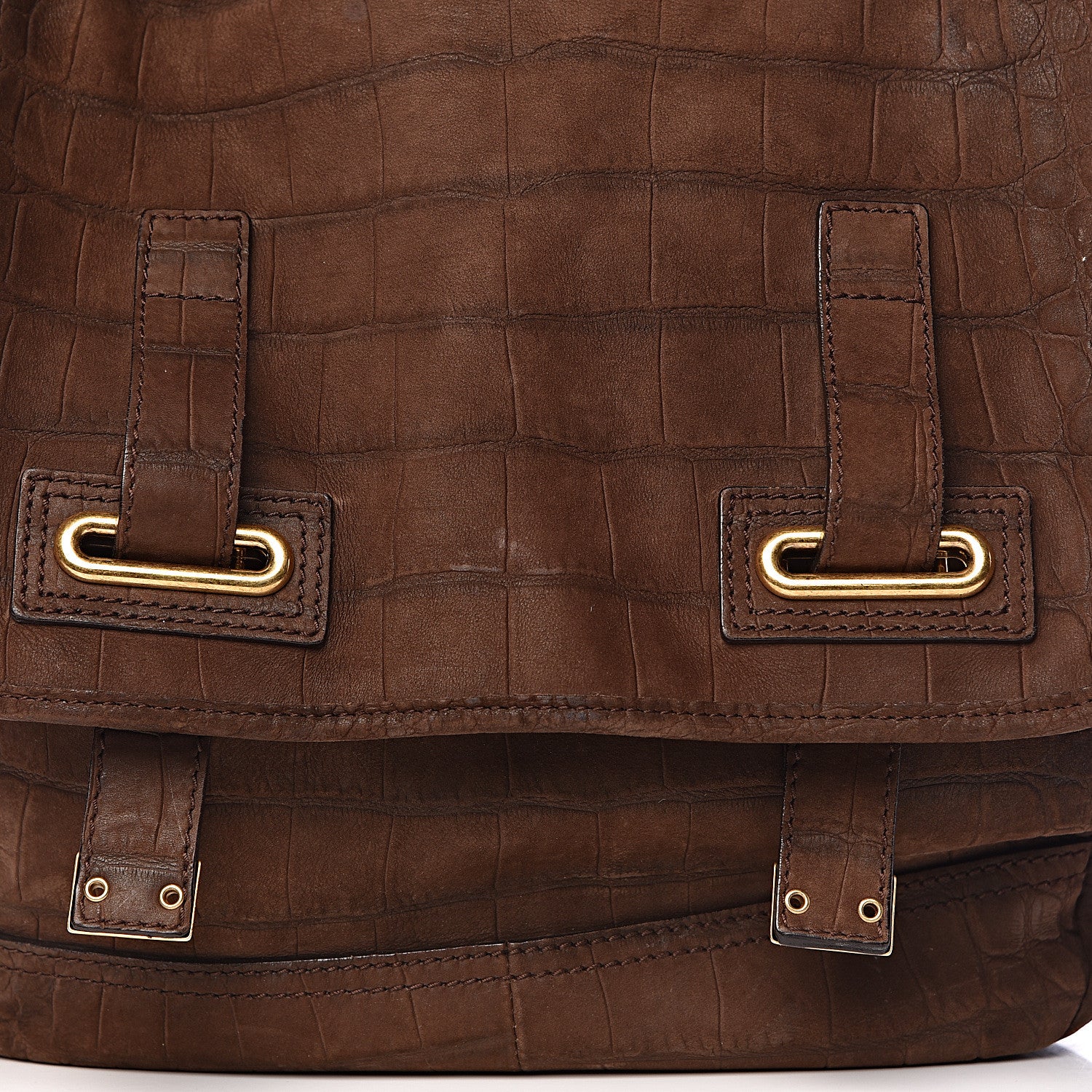 Saint Laurent Crocodile Embossed Nubuck Besace Shoulder Bag Brown Sand 8 of 13