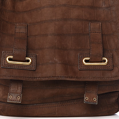 Saint Laurent Crocodile Embossed Nubuck Besace Shoulder Bag Brown Sand 8 of 13