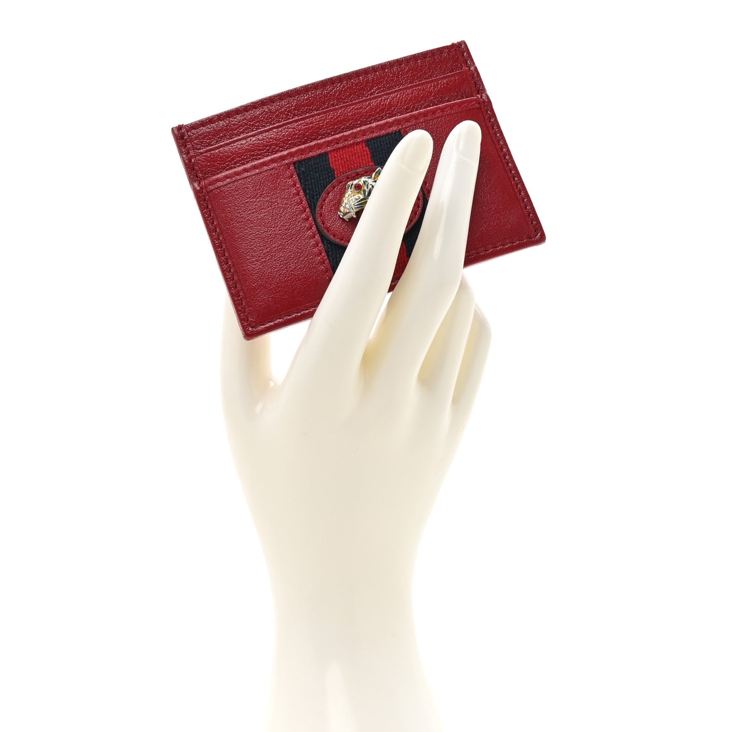 Calfskin Web Rajah Card Holder Red