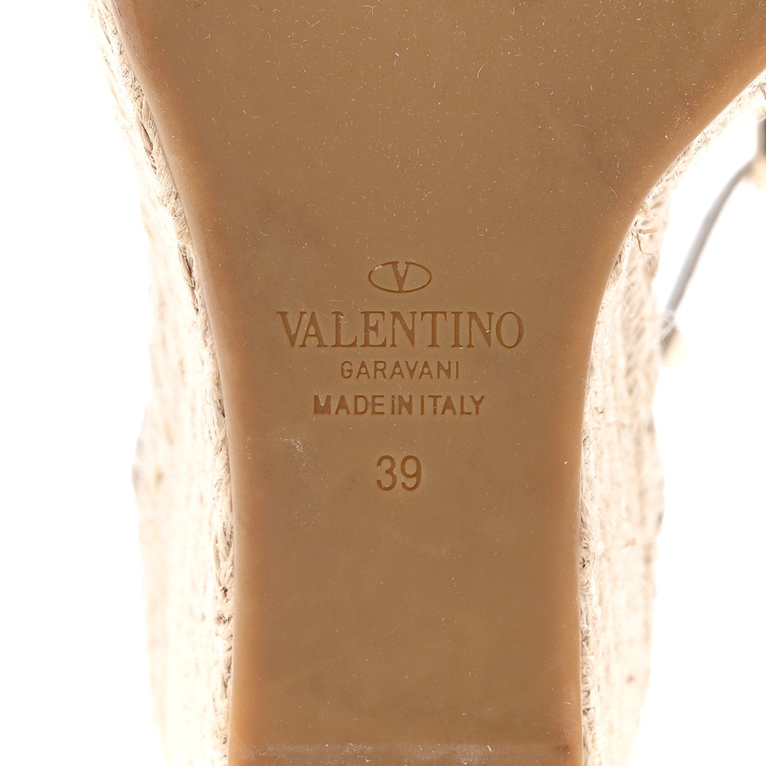 Valentino Garavani Grained Calfskin Rockstud Ankle Strap Espadrille 15/105mm Wedge Sandals 39 Poudre Natural 6 of 8