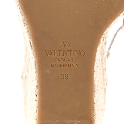 Valentino Garavani Grained Calfskin Rockstud Ankle Strap Espadrille 15/105mm Wedge Sandals 39 Poudre Natural 6 of 8