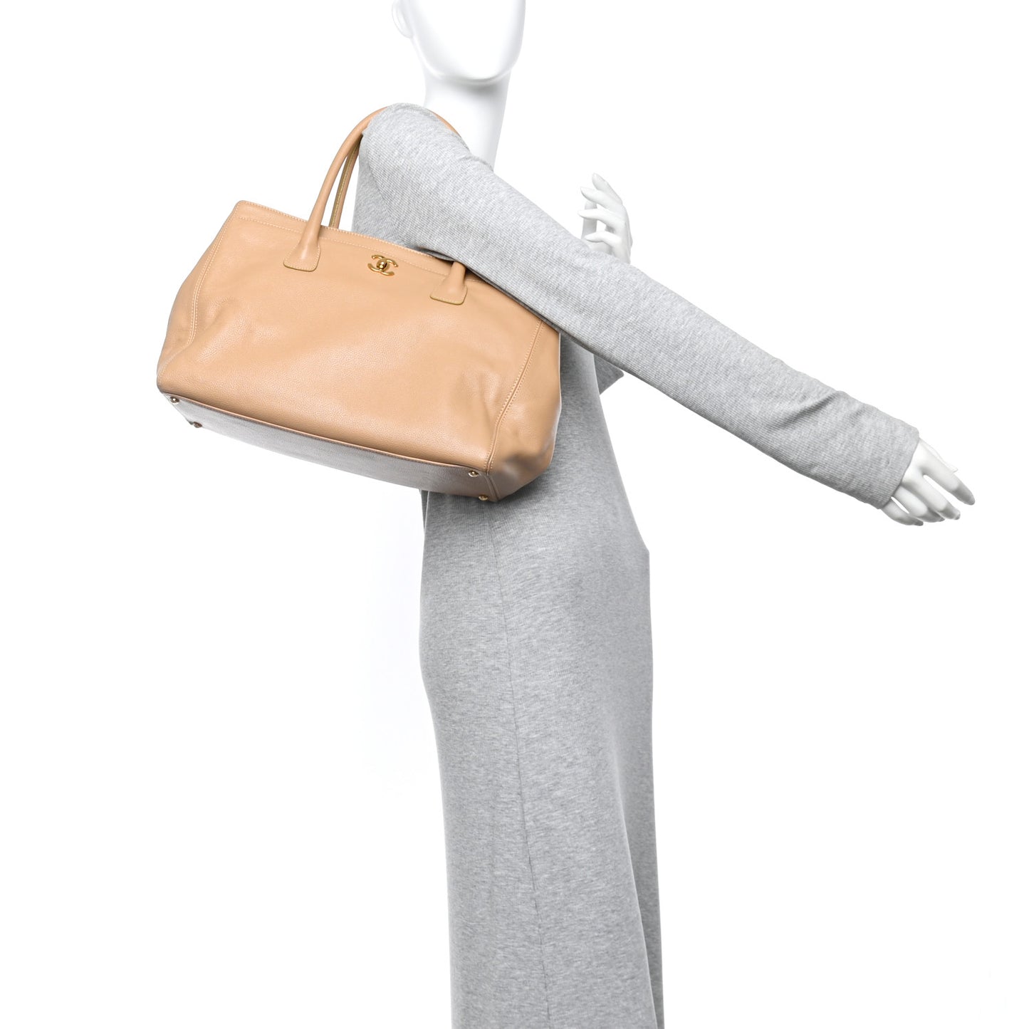 Calfskin Cerf Executive Shopper Tote Beige
