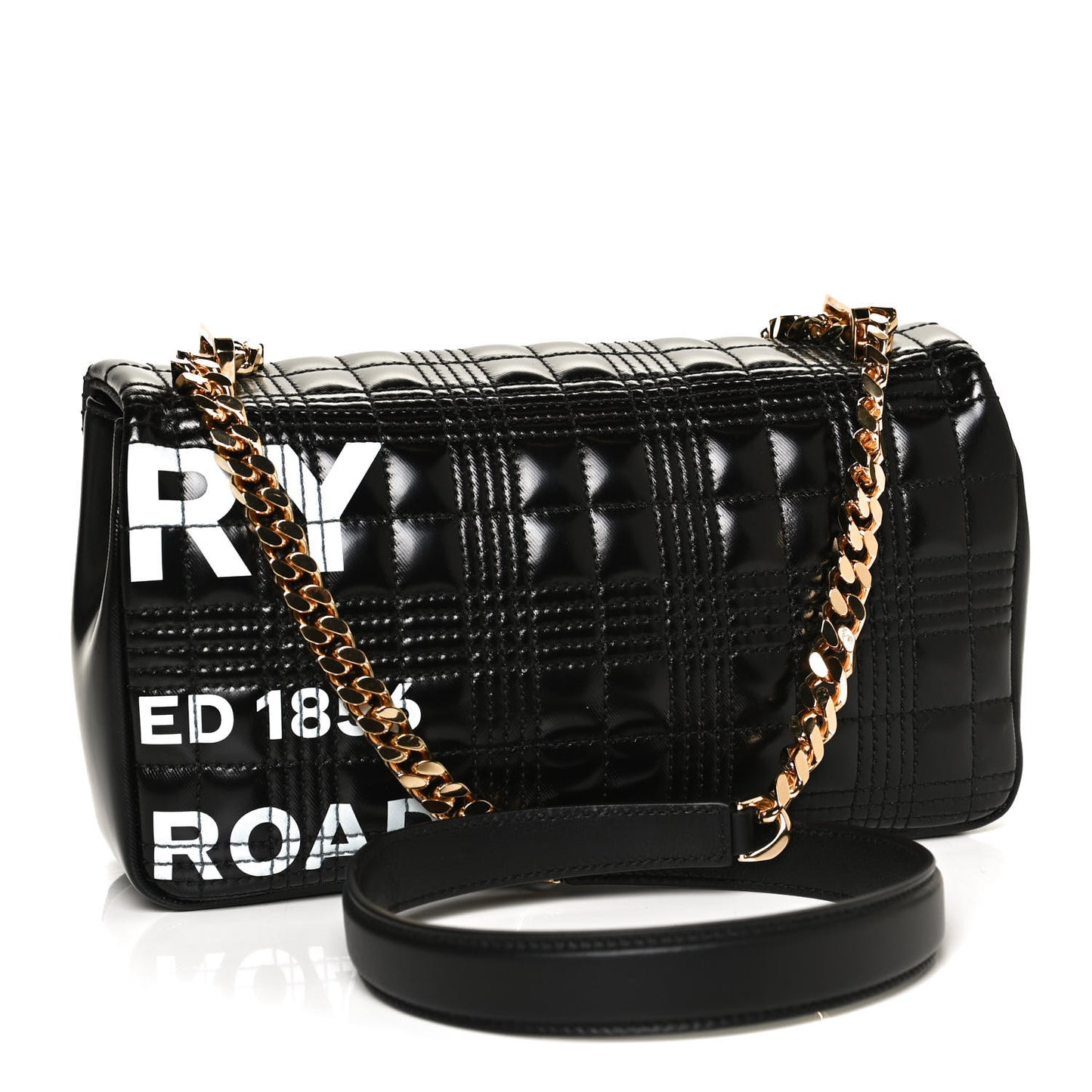 Patent Quilted Horseferry Print Small Lola Bag Black