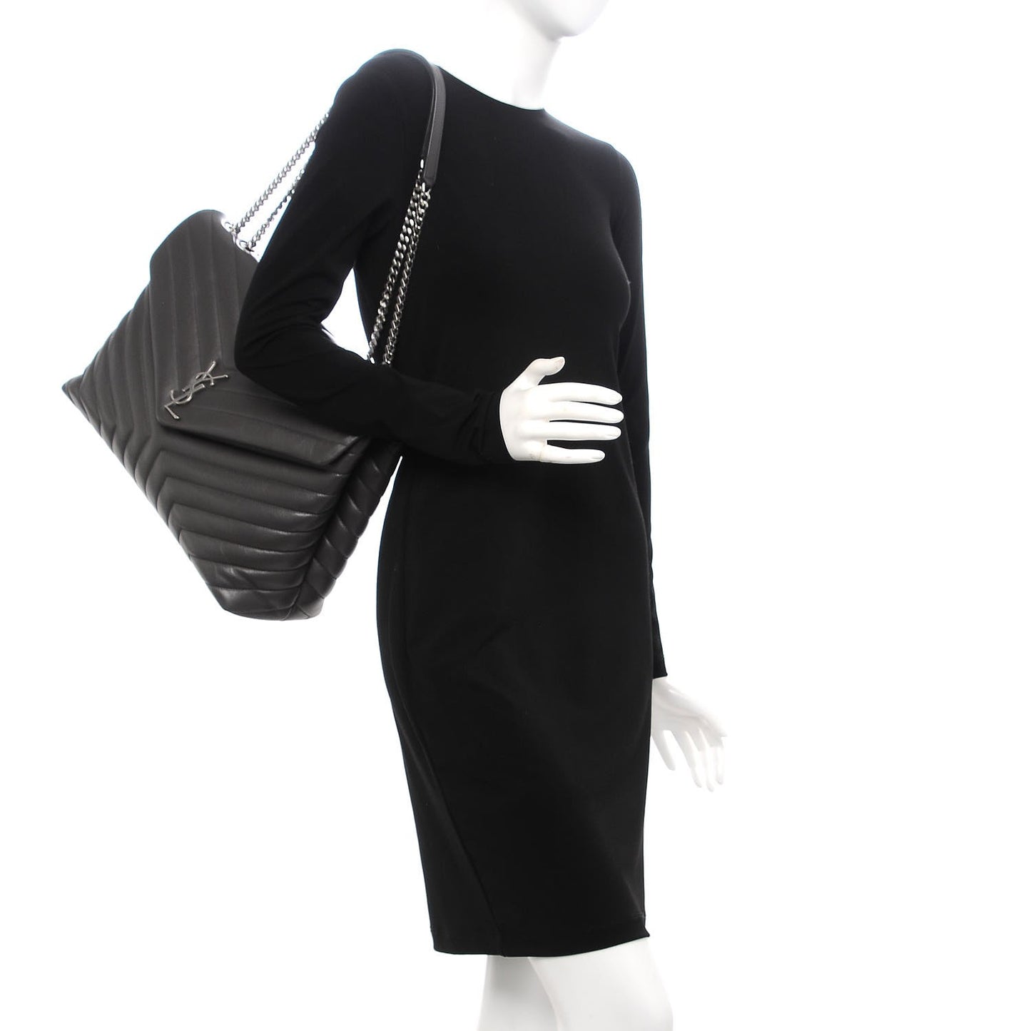 Calfskin Y Quilted Monogram Large Loulou Chain Satchel Asphalt