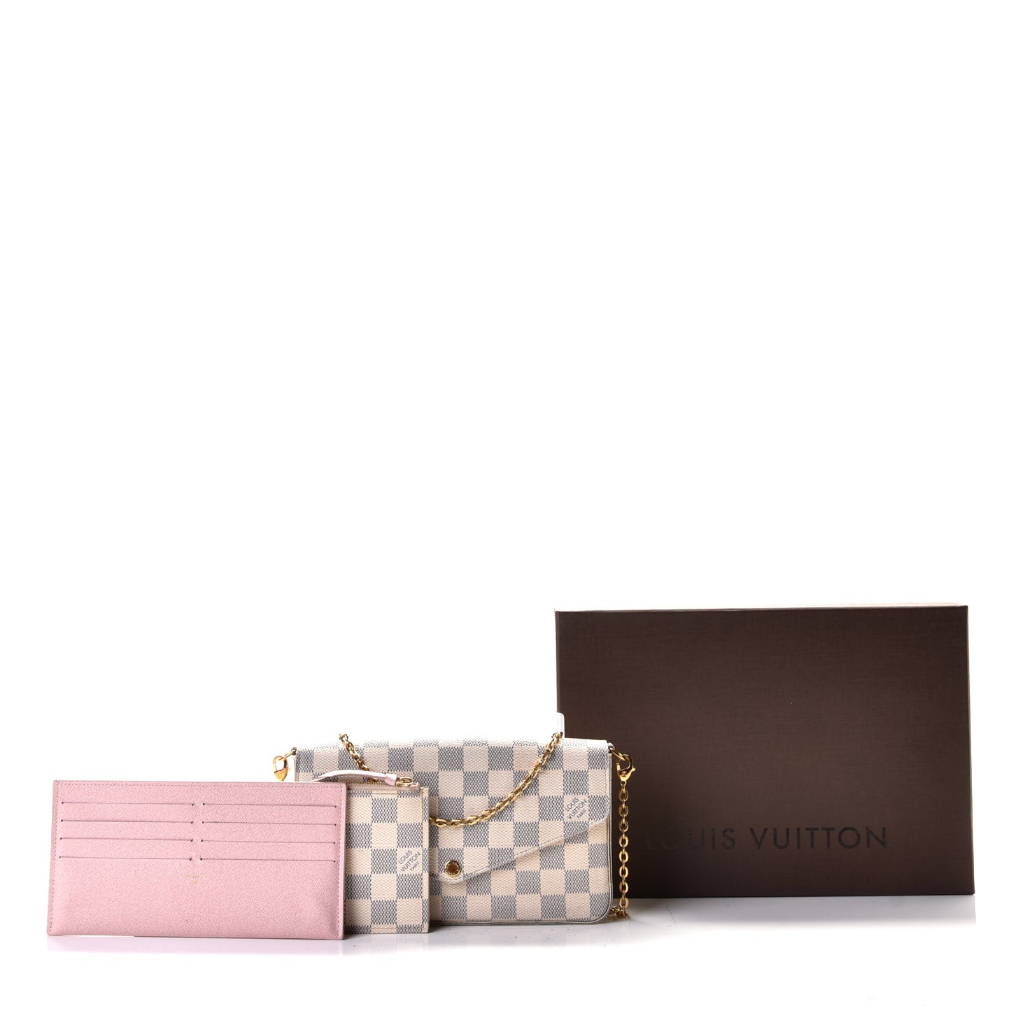Damier Azur Pochette Felicie Chain Wallet Rose Ballerine